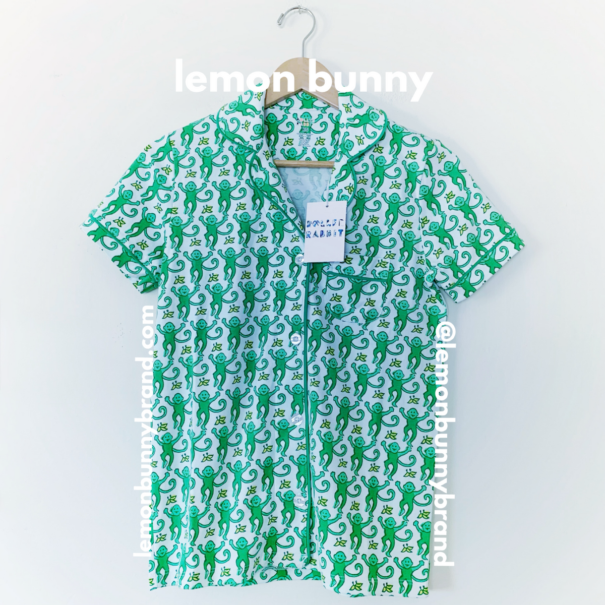 Roller Rabbit Monkey Polo Pajamas in Emerald, Size XS