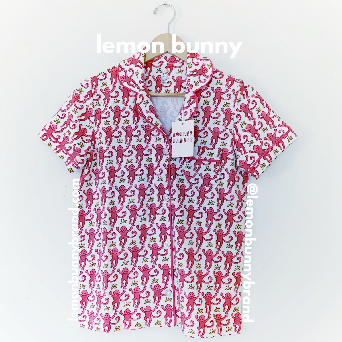 Roller Rabbit Monkey Polo Pajamas in Pink, Size XS