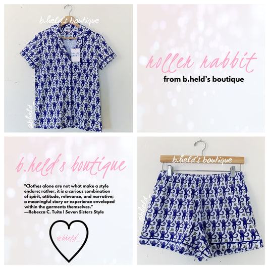 Roller Rabbit Monkey Polo Pajamas in Sapphire, Size S