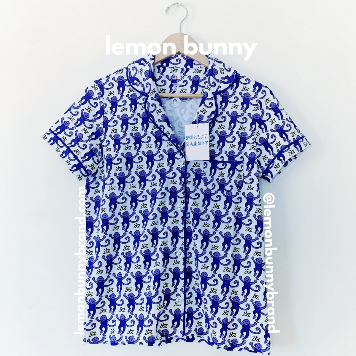 Roller Rabbit Monkey Polo Pajamas in Sapphire, Size S