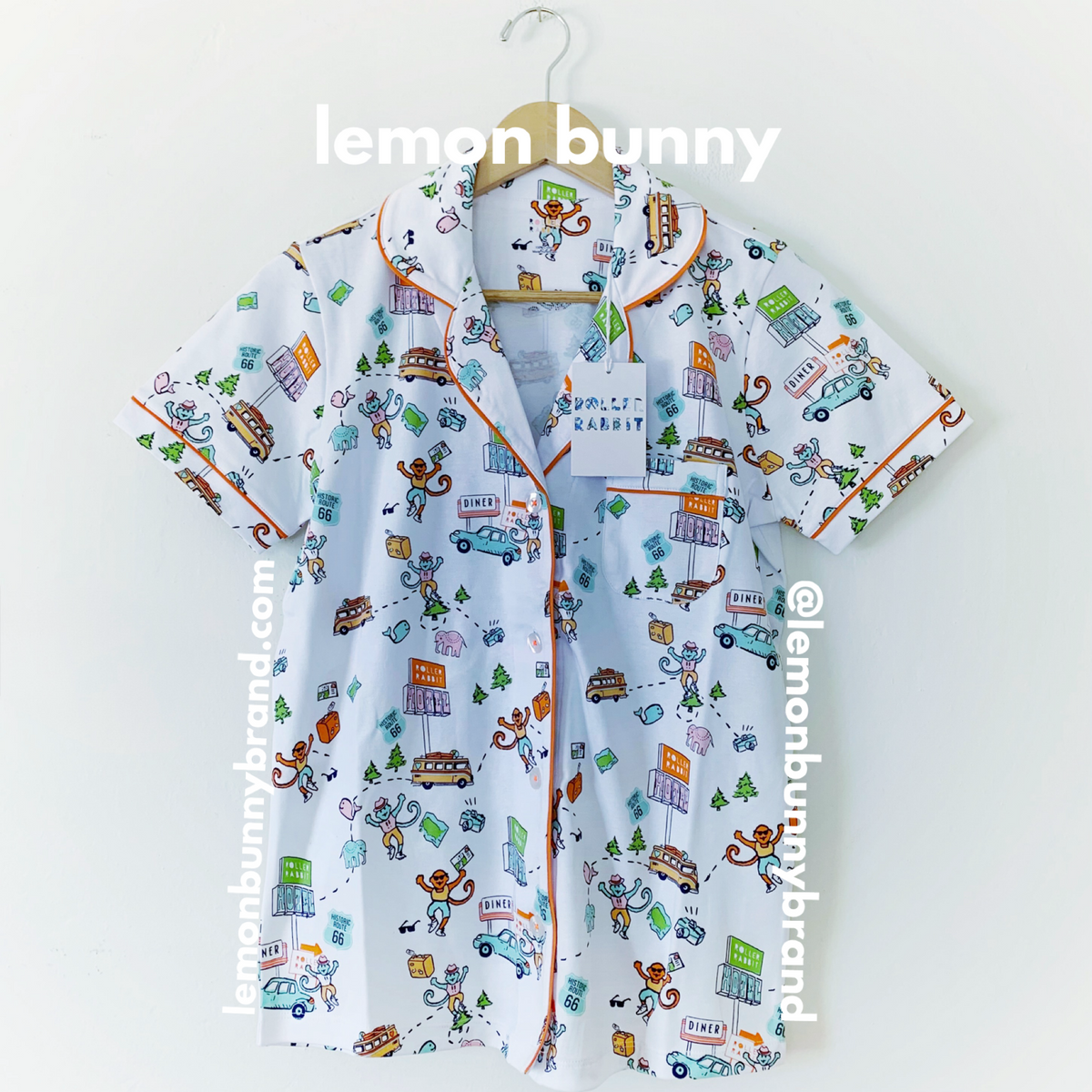 Roller Rabbit On The Road Polo Pajamas in White, Size S (Version 1)