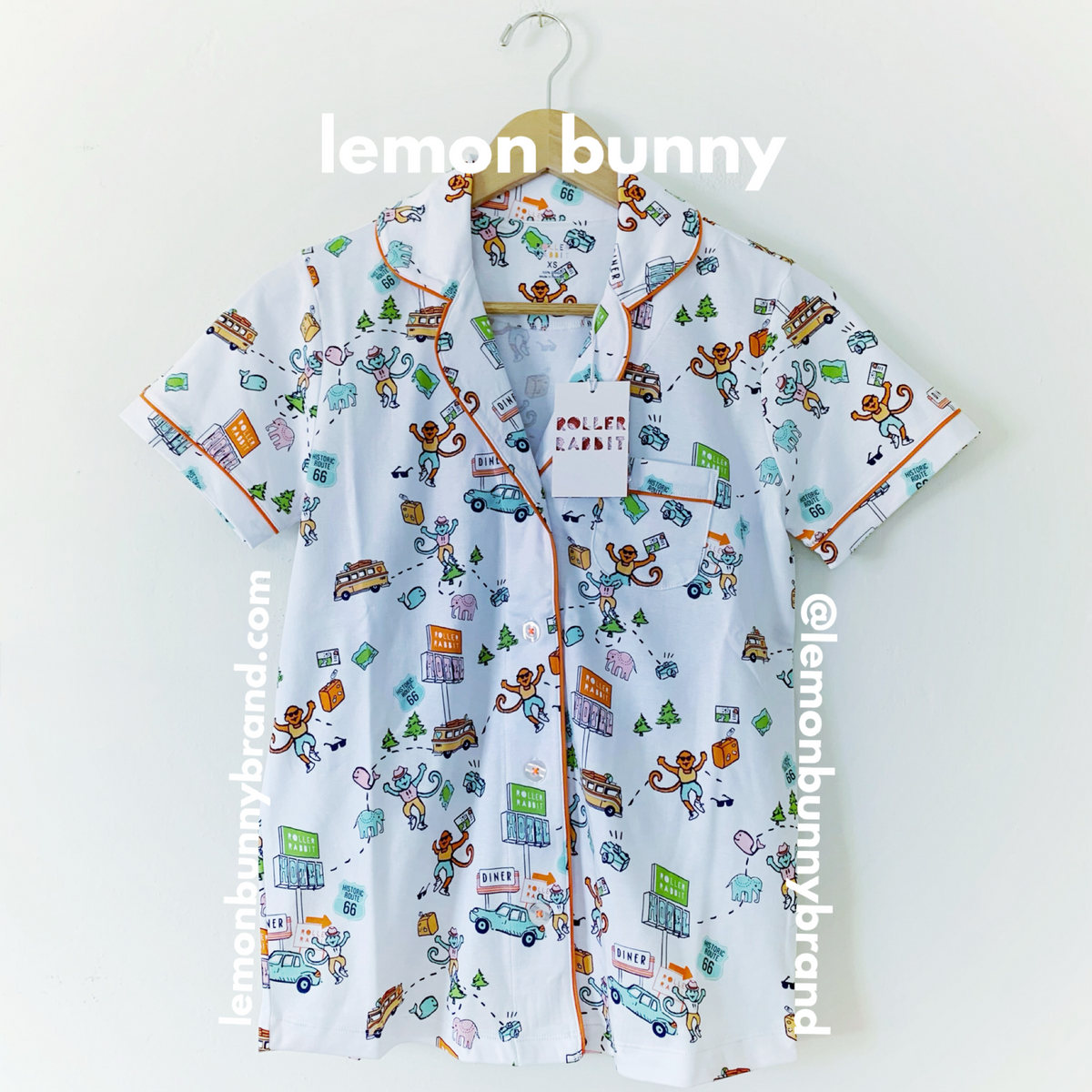Roller Rabbit On The Road Polo Pajamas in White, Size XS
