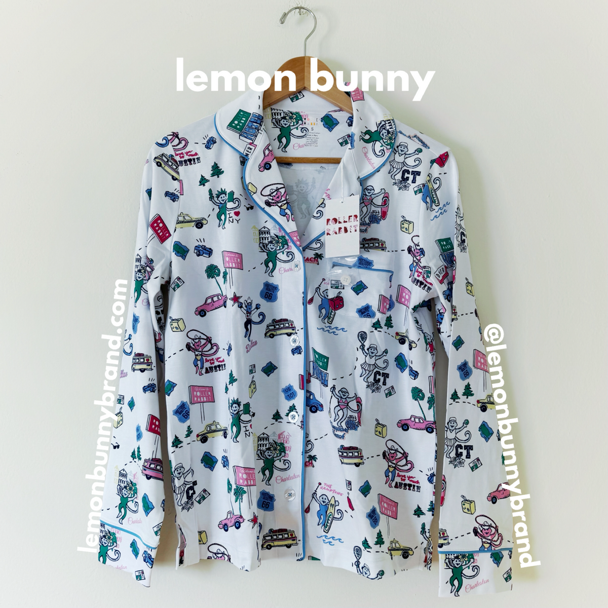 Roller Rabbit Party In The USA Long Sleeve Polo Pajamas in White, Size S (Version 1)