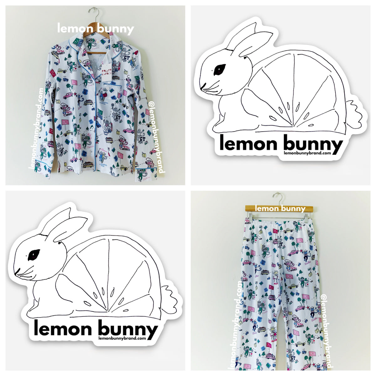 Roller Rabbit Party In The USA Long Sleeve Polo Pajamas in White, Size S (Version 1)