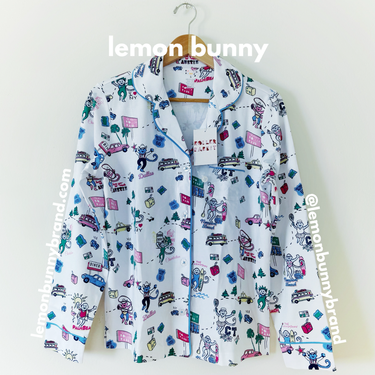Roller Rabbit Party In The USA Long Sleeve Polo Pajamas in White, Size S (Version 2)