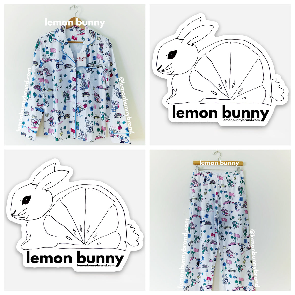 Roller Rabbit Party In The USA Long Sleeve Polo Pajamas in White, Size S (Version 2)