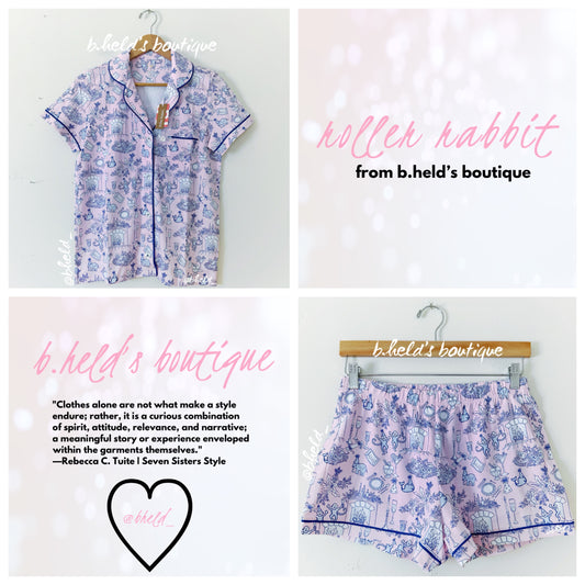 Roller Rabbit Party Toile Polo Pajamas in Pink, Size S