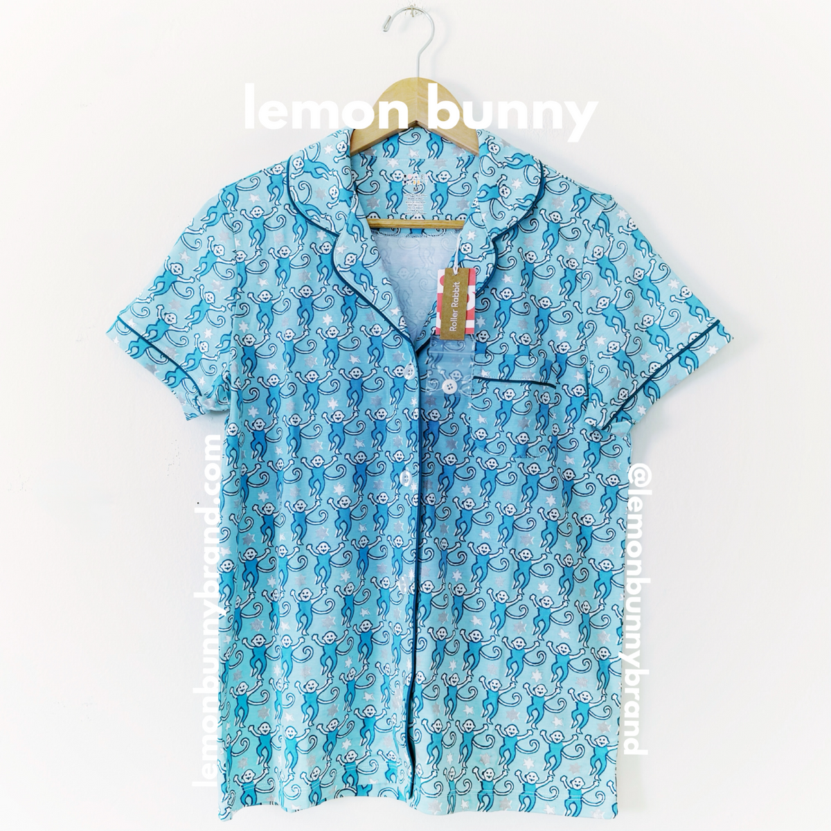 Roller Rabbit Star Monkey Polo Pajamas in Blue, Size M (Version 2)