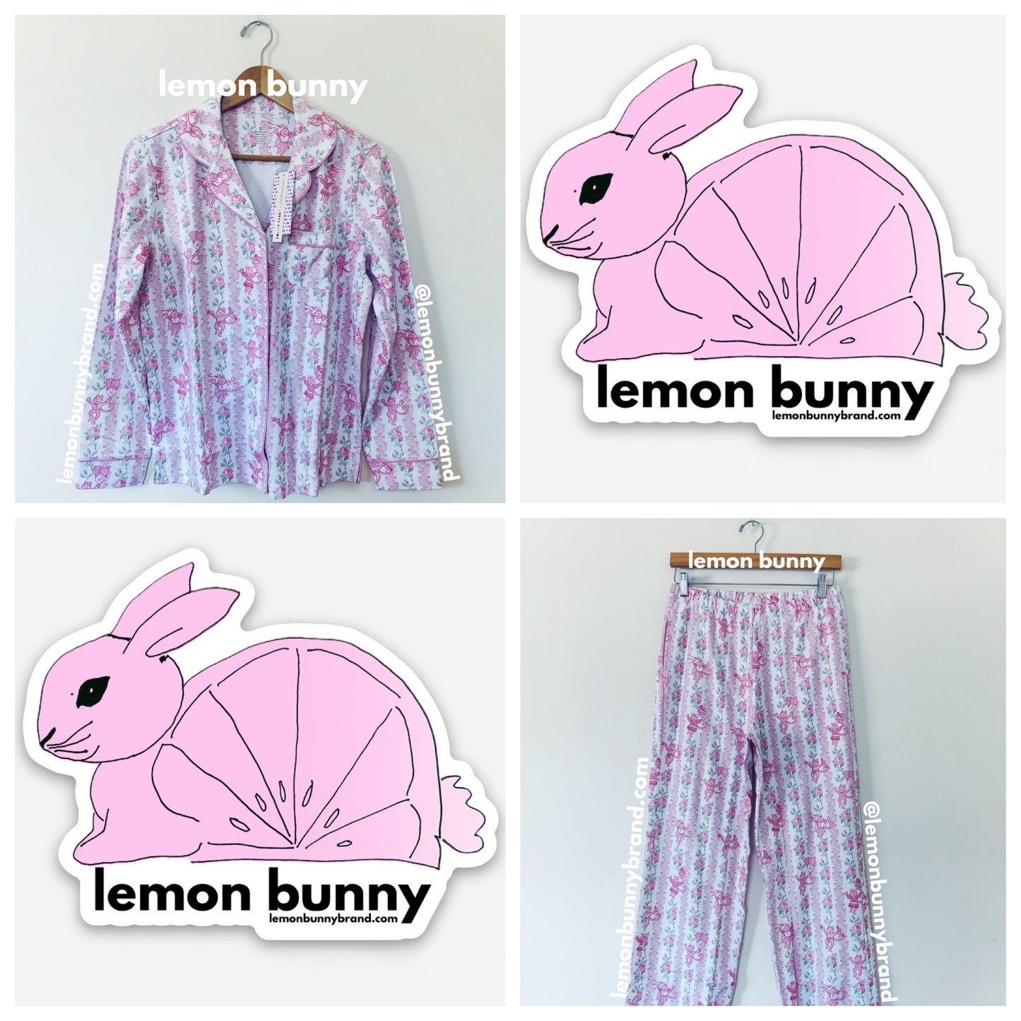 Roller Rabbit x LoveShackFancy Heirloom Monkey Long Sleeve Polo Pajamas in Pale Pink, Size S
