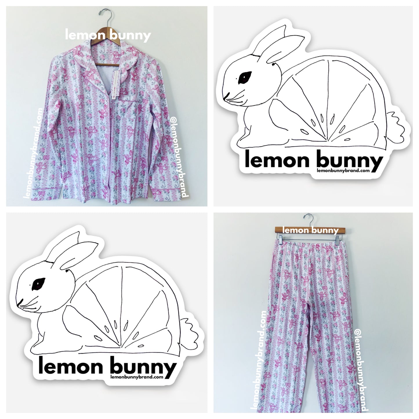 Roller Rabbit x LoveShackFancy Heirloom Monkey Long Sleeve Polo Pajamas in Pale Pink, Size S