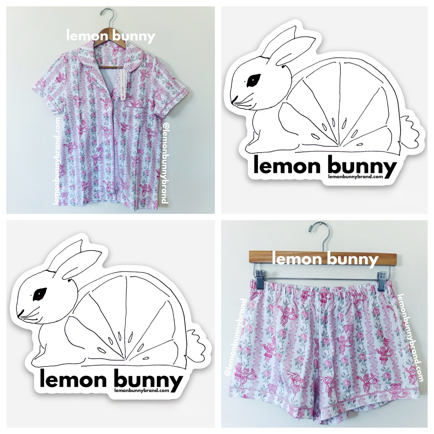 Roller Rabbit x LoveShackFancy Heirloom Monkey Polo Pajamas in Pale Pink, Size S