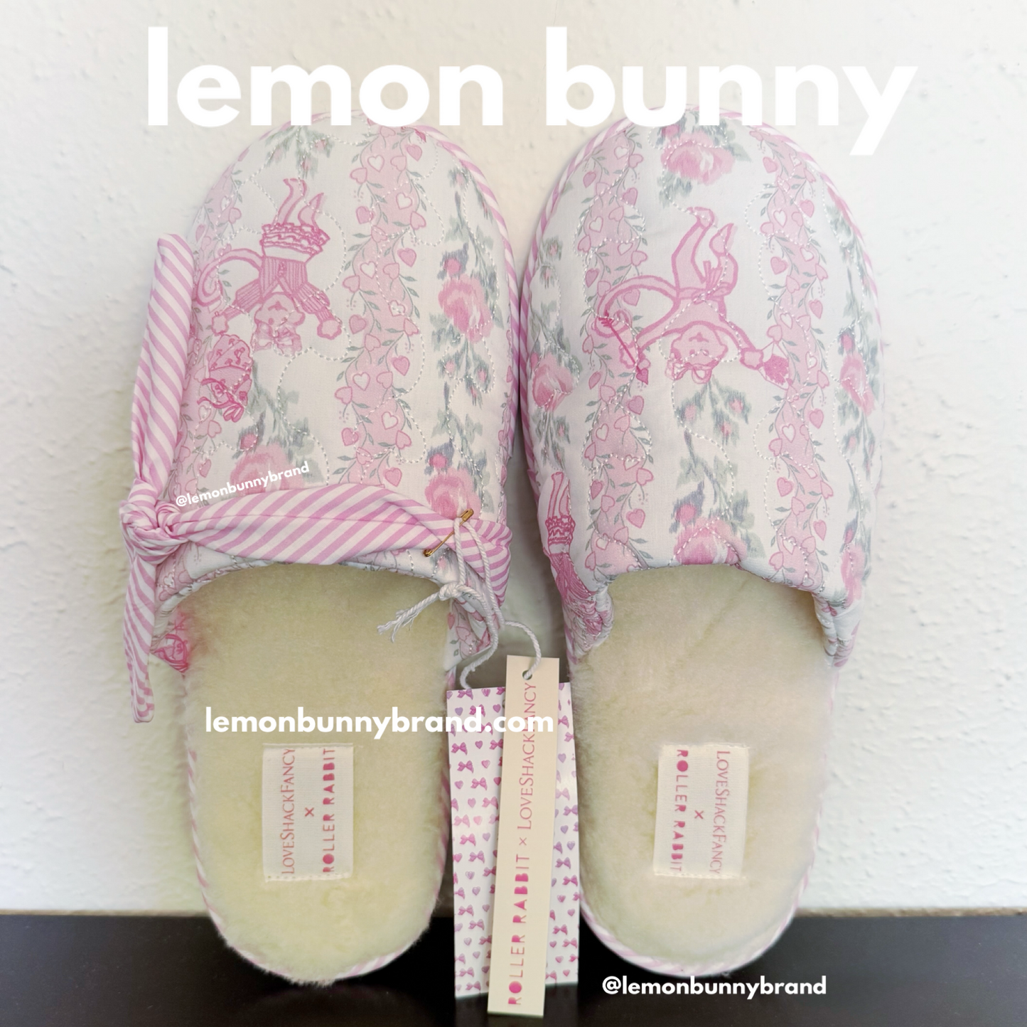 Roller Rabbit x LoveShackFancy Heirloom Monkey Quilted Slippers in Pale Pink, Size L