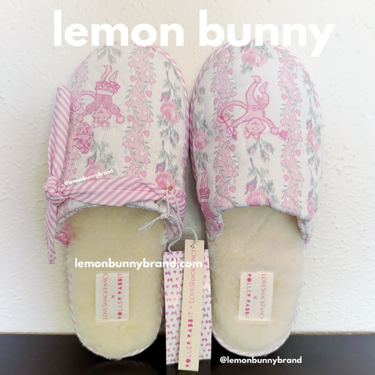 Roller Rabbit x LoveShackFancy Heirloom Monkey Quilted Slippers in Pale Pink, Size L