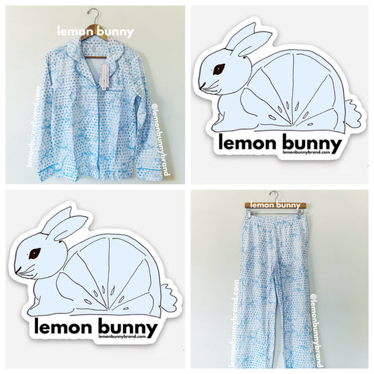 Roller Rabbit x LoveShackFancy Luna Bow Hearts Long Sleeve Polo Pajamas in Pale Blue, Size S