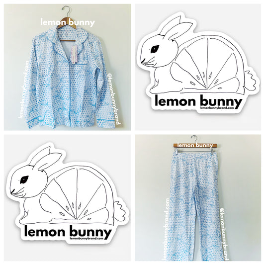Roller Rabbit x LoveShackFancy Luna Bow Hearts Long Sleeve Polo Pajamas in Pale Blue, Size S