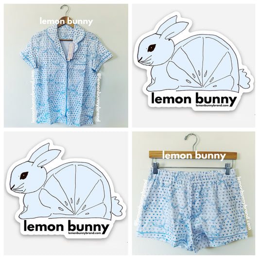 Roller Rabbit x LoveShackFancy Luna Bow Hearts Polo Pajamas in Pale Blue, Size S