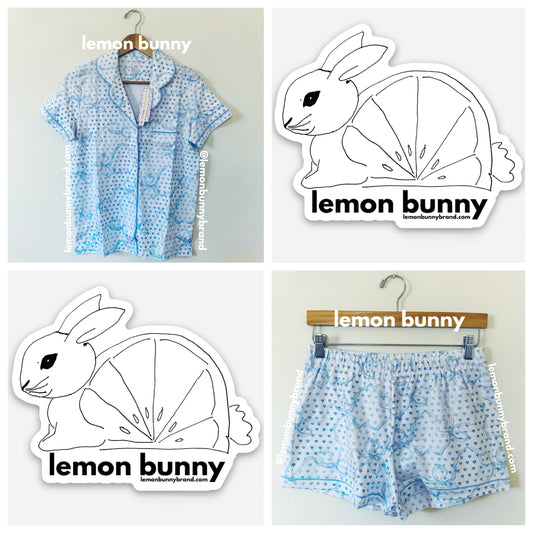 Roller Rabbit x LoveShackFancy Luna Bow Hearts Polo Pajamas in Pale Blue, Size S