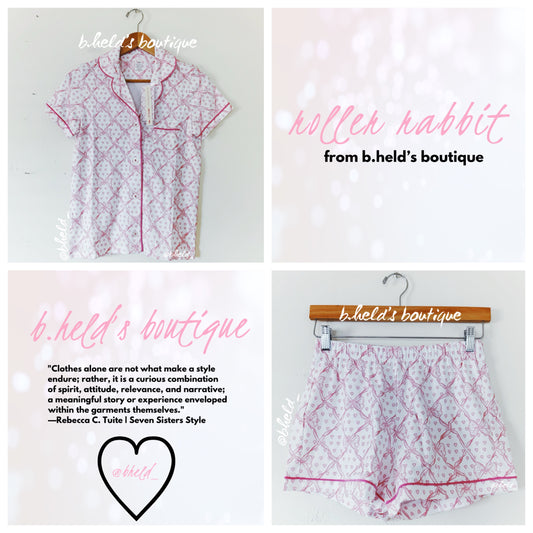 Roller Rabbit x LoveShackFancy Baby Bow Hearts Polo Pajamas in Pink, Size XS