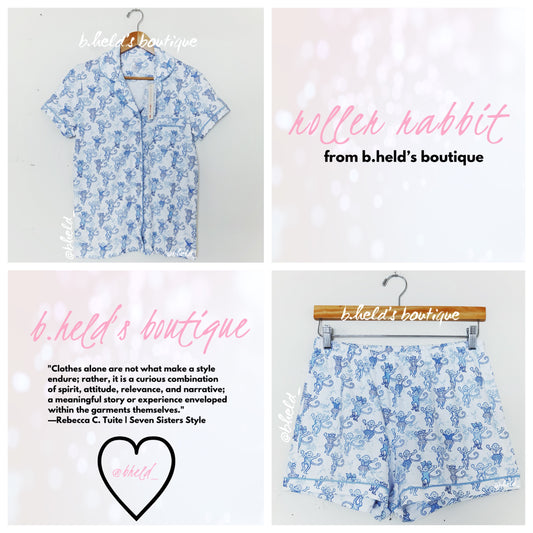 Roller Rabbit x LoveShackFancy Pastiche De Monkey Polo Pajamas in Blue, Size S
