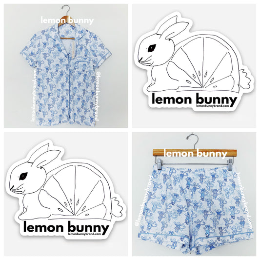 Roller Rabbit x LoveShackFancy Pastiche De Monkey Polo Pajamas in Blue, Size S