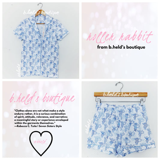 Roller Rabbit x LoveShackFancy Pastiche De Monkey Polo Pajamas in Blue, Size XS