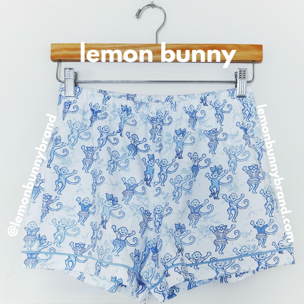 Roller Rabbit x LoveShackFancy Pastiche De Monkey Polo Pajamas in Blue, Size XS