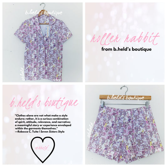 Roller Rabbit x LoveShackFancy Preppy Patchwork Polo Pajamas in Lilac Blush, Size S