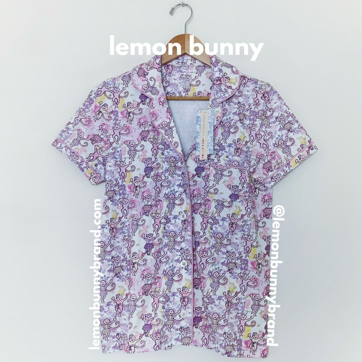 Roller Rabbit x LoveShackFancy Preppy Patchwork Polo Pajamas in Lilac Blush, Size S