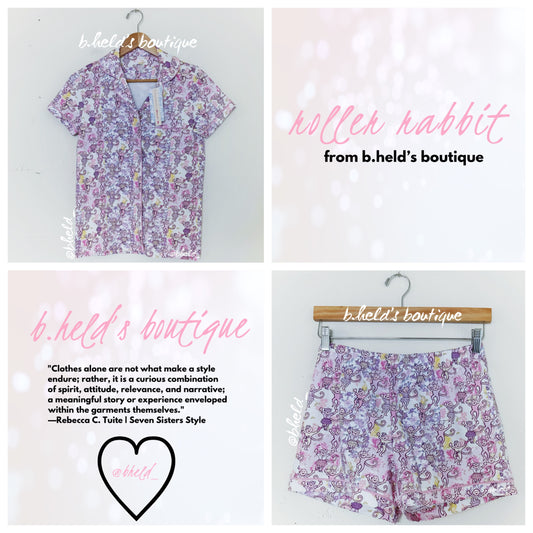 Roller Rabbit x LoveShackFancy Preppy Patchwork Polo Pajamas in Lilac Blush, Size XS
