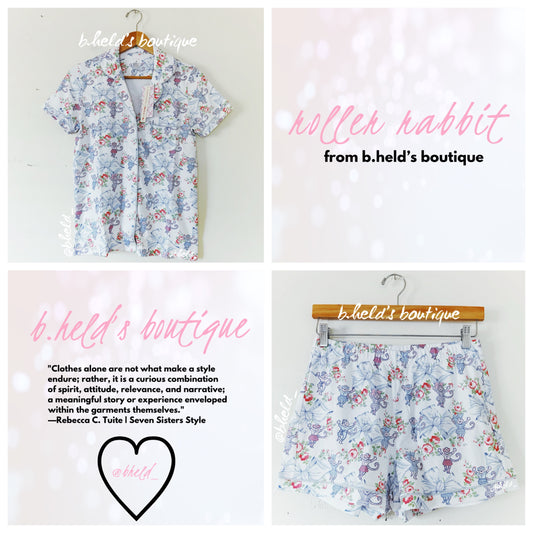 Roller Rabbit x LoveShackFancy Rosa Beaux Monkey Polo Pajamas in Pastel Blue, Size S