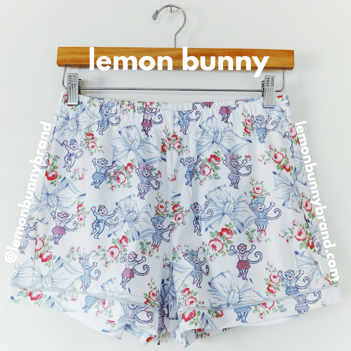 Roller Rabbit x LoveShackFancy Rosa Beaux Monkey Polo Pajamas in Pastel Blue, Size S