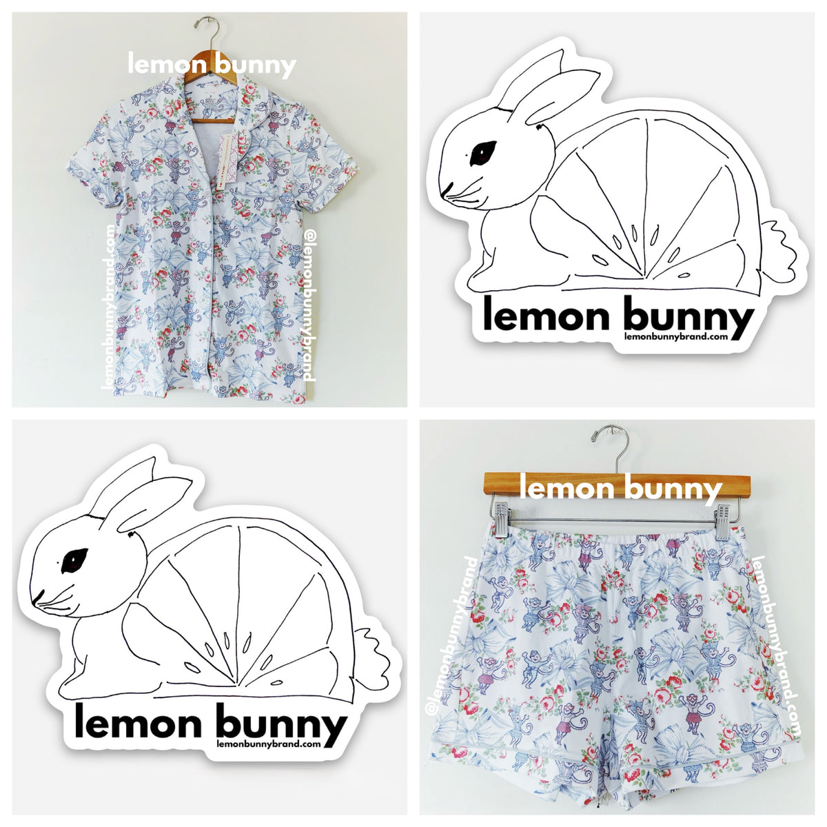 Roller Rabbit x LoveShackFancy Rosa Beaux Monkey Polo Pajamas in Pastel Blue, Size S