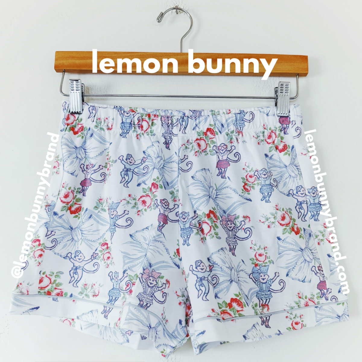 Roller Rabbit x LoveShackFancy Rosa Beaux Monkey Polo Pajamas in Pastel Blue, Size XS