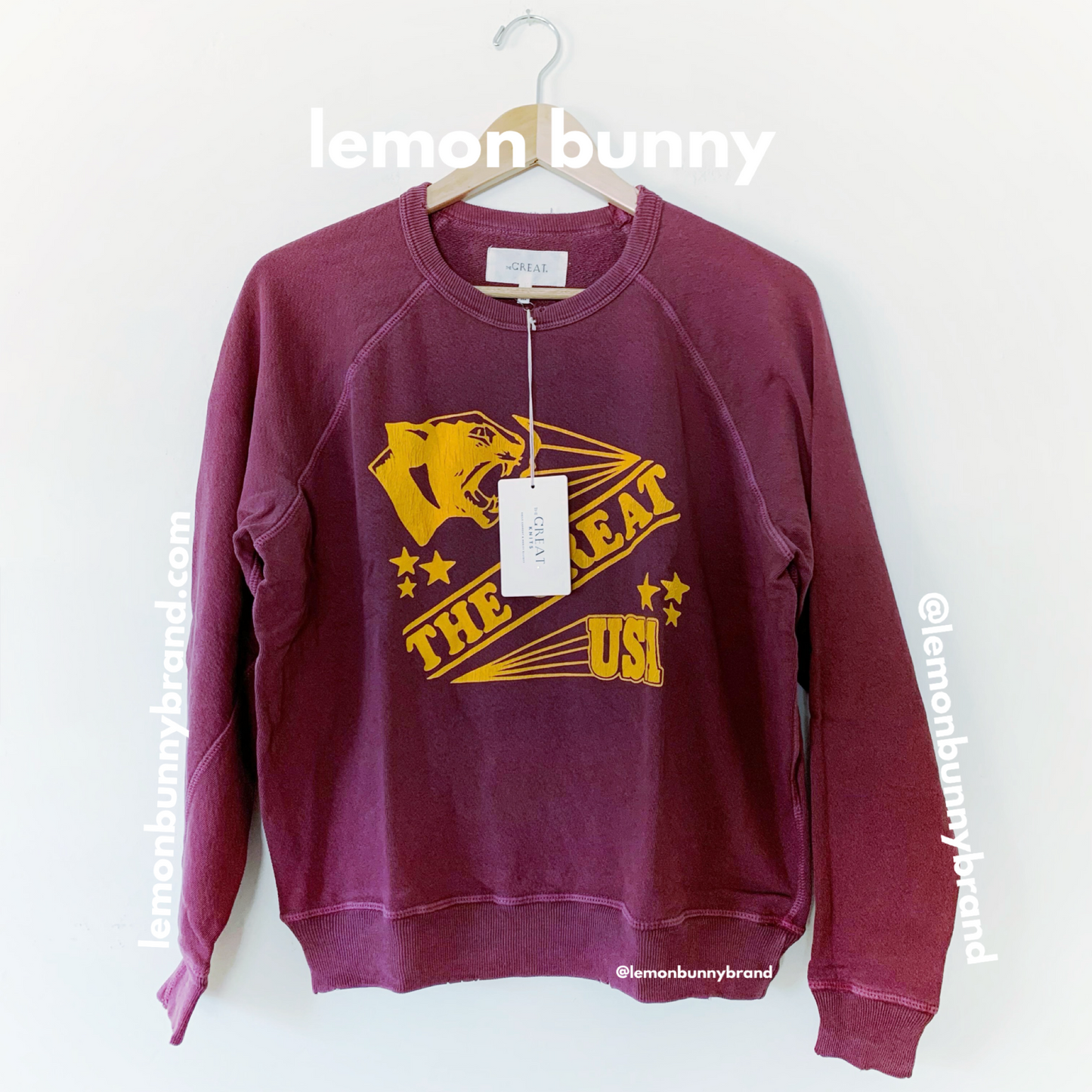 The Great. The College Sweatshirt in Rosehip with Cougar Graphic, Size 0