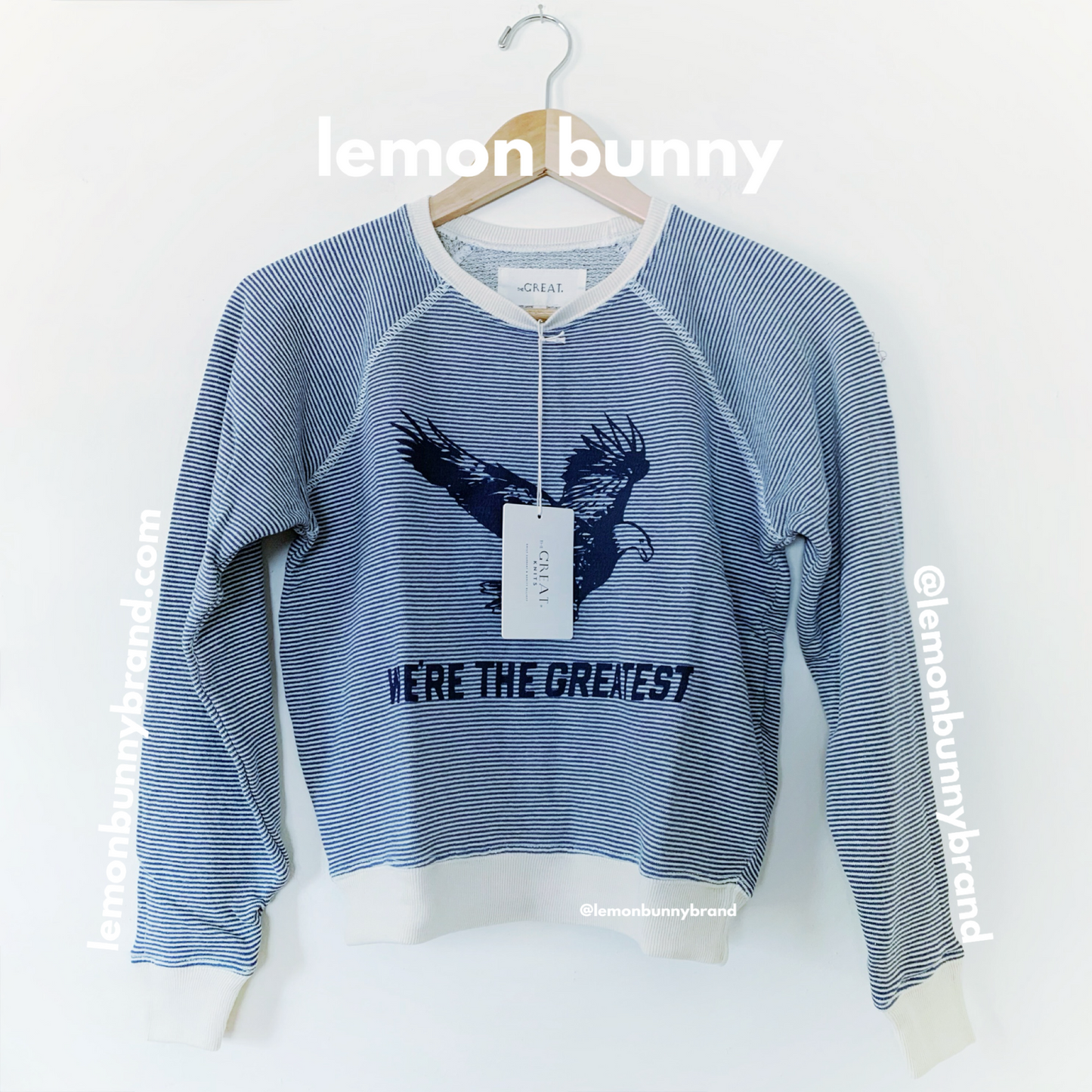 The Great. The Shrunken Sweatshirt in Salt Water Stripe with Eagle Graphic, Size 0