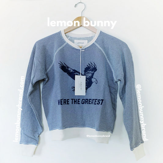 The Great. The Shrunken Sweatshirt in Salt Water Stripe with Eagle Graphic, Size 0