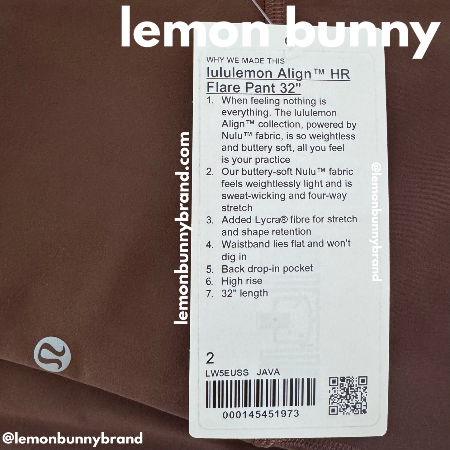 lululemon Align High-Rise Mini Flare Pant 32" in Java, Size 2 (Single-Lined)