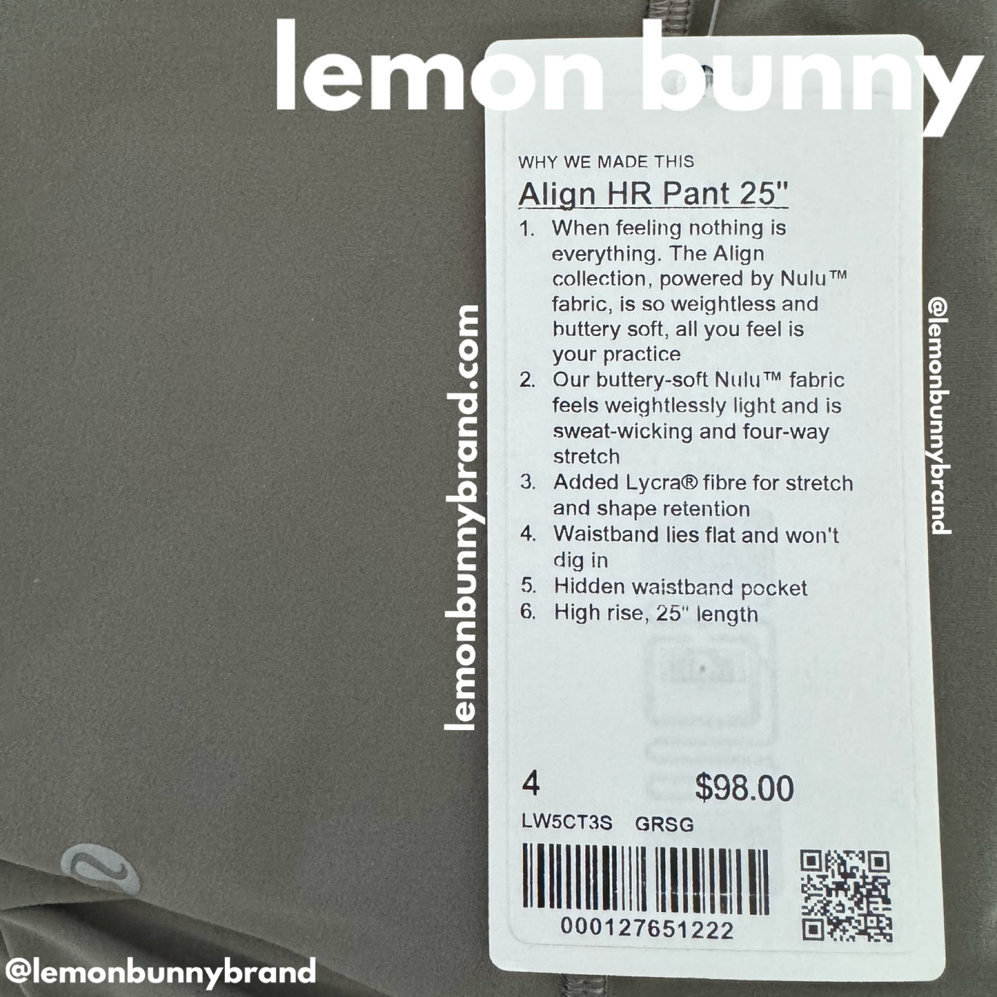 lululemon Align High-Rise Pant 25" in Grey Sage, Size 4 (Single-Lined)