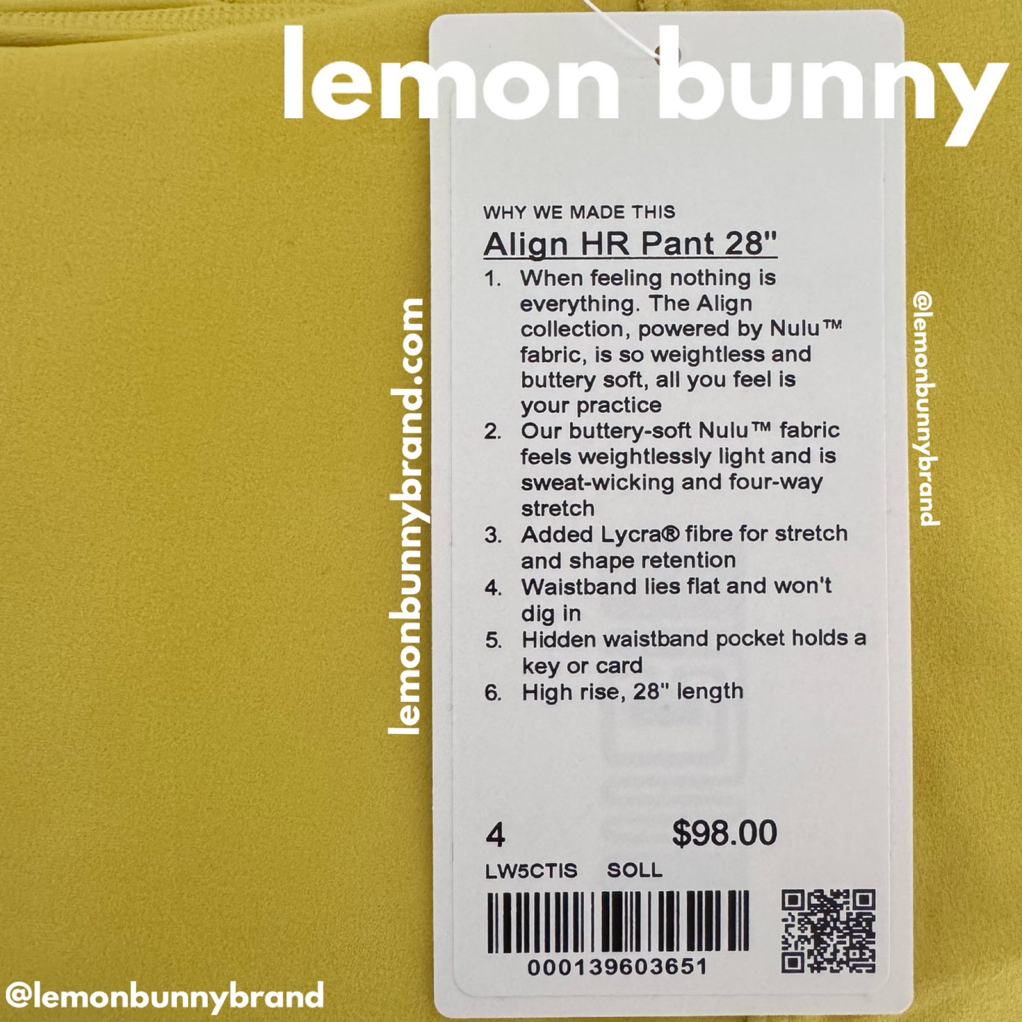 lululemon Align High-Rise Pant 28" in Soleil, Size 4 (Double-Lined)