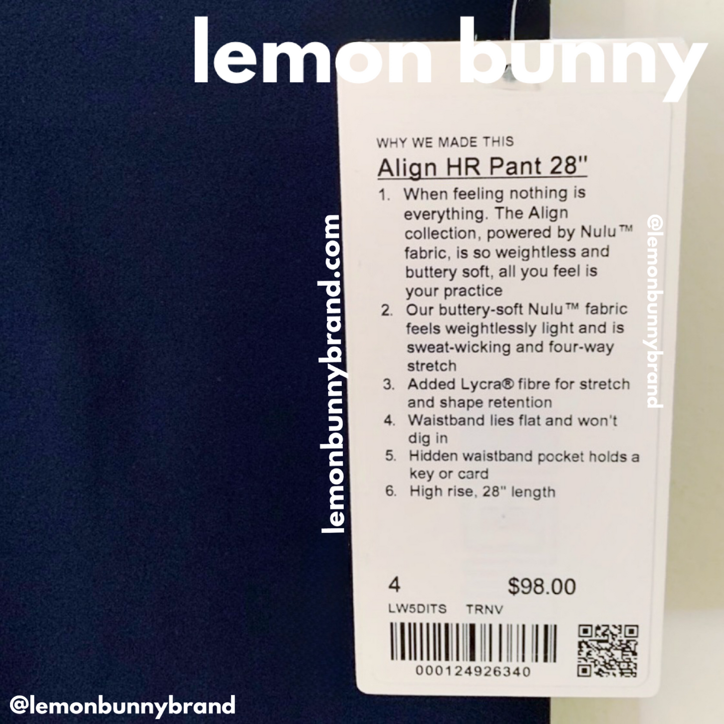 lululemon Align High-Rise Pant 28" in True Navy, Size 4 (Single-Lined)