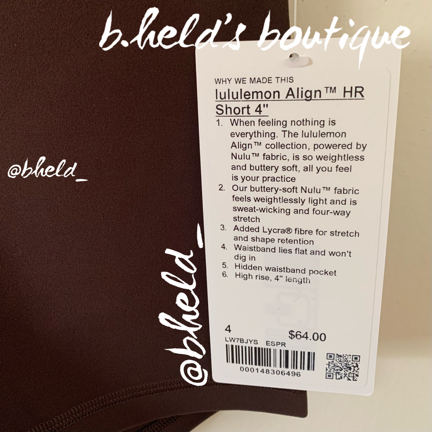 lululemon Align High-Rise Short 4" in Espresso, Size 4 (Single-Lined)