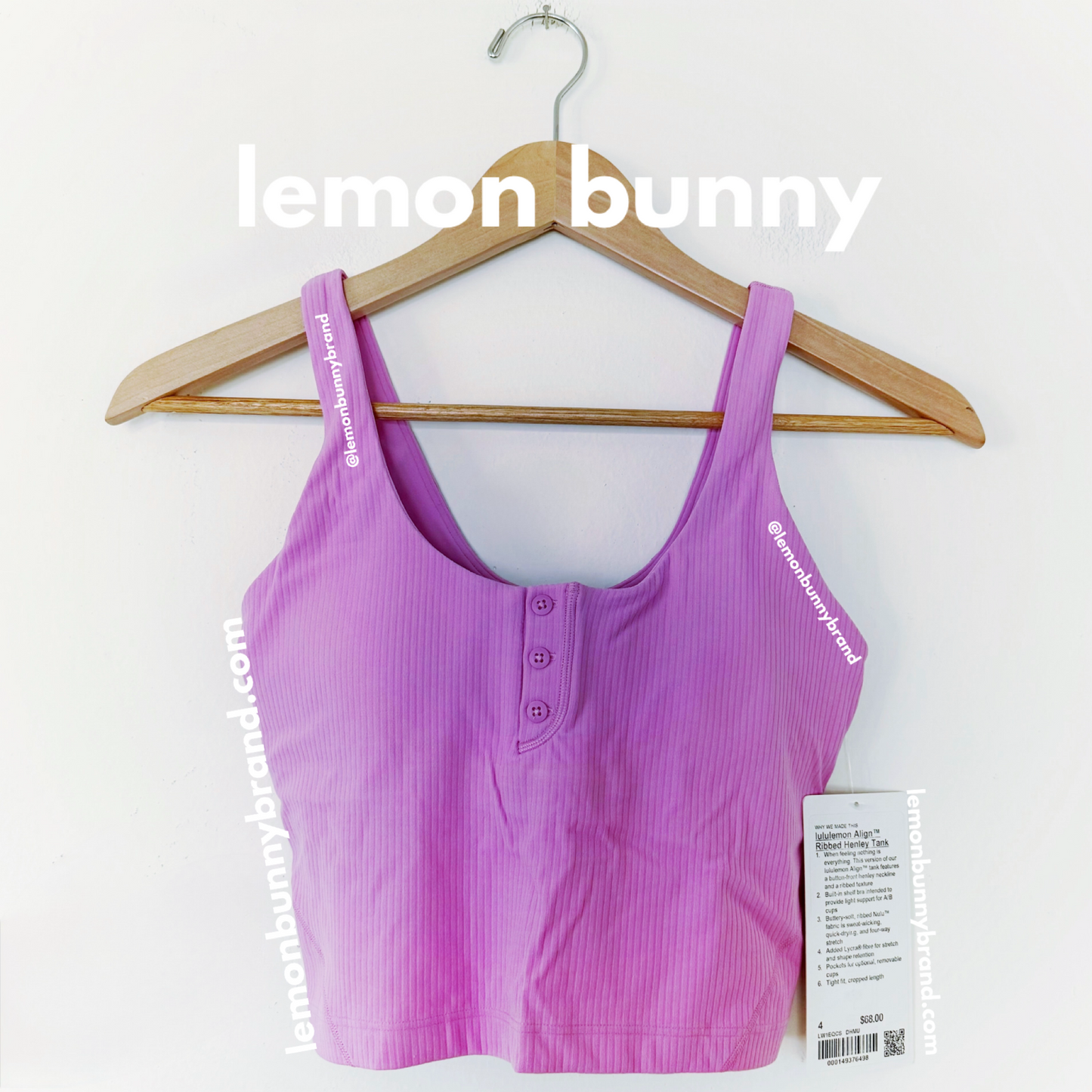 lululemon Align Ribbed Henley Tank Top in Dahlia Mauve, Size 4