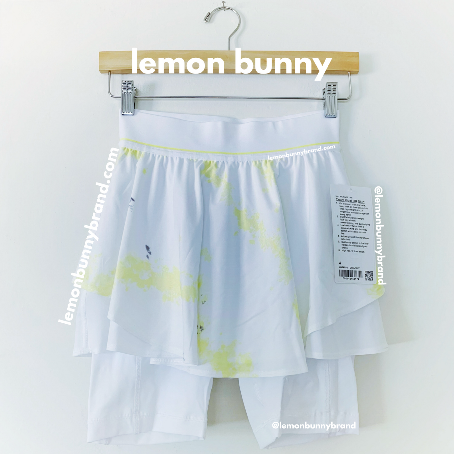 lululemon Court Rival High-Rise Skirt *Extended Liner in Cross Court Wash Electric Lemon Multi/White, Size 4