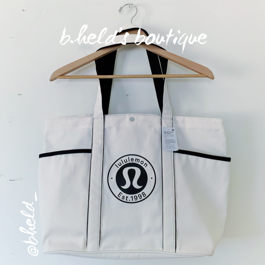 lululemon Daily Multi-Pocket Tote *Canvas Bag in Natural/Black, One Size