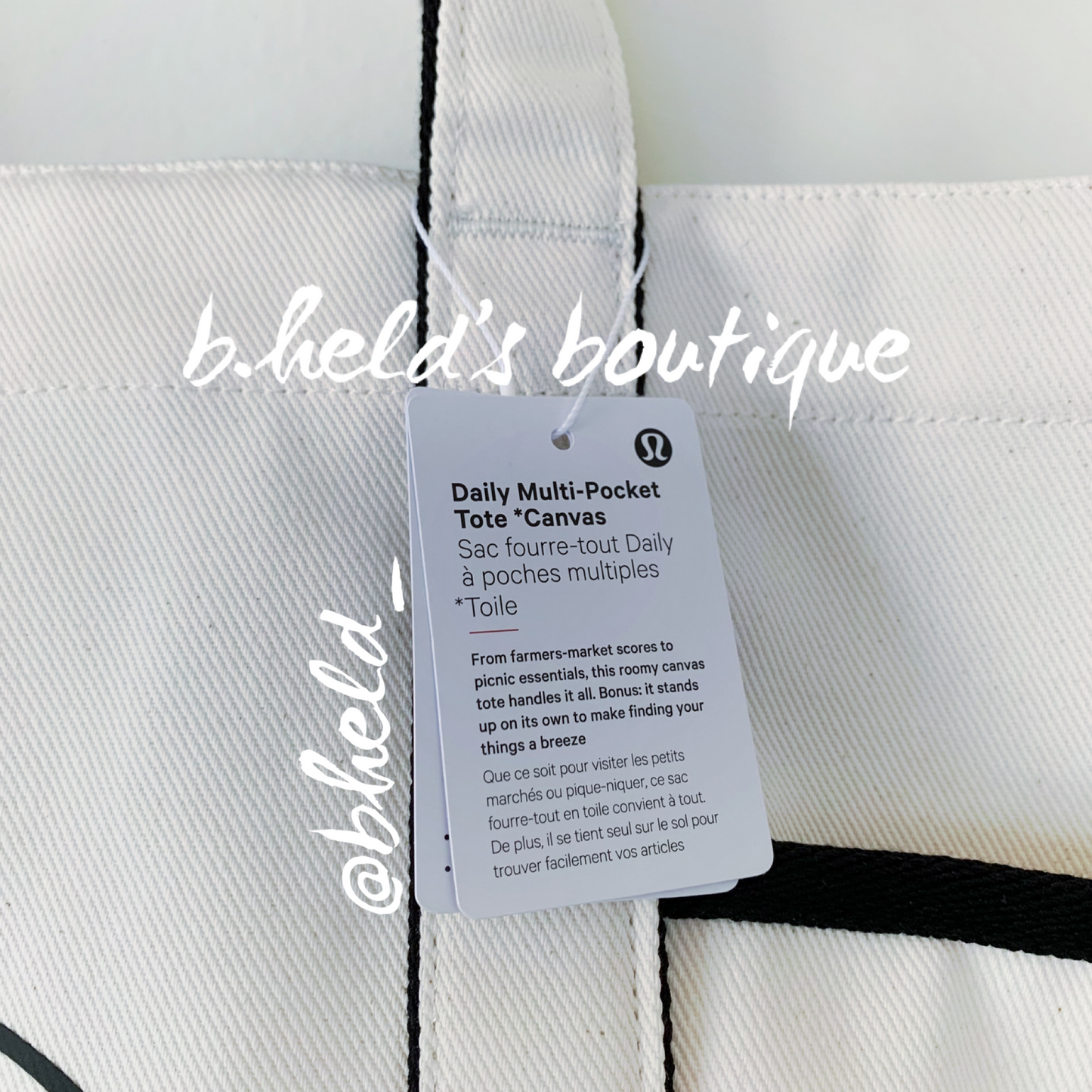 lululemon Daily Multi-Pocket Tote *Canvas Bag in Natural/Black, One Size