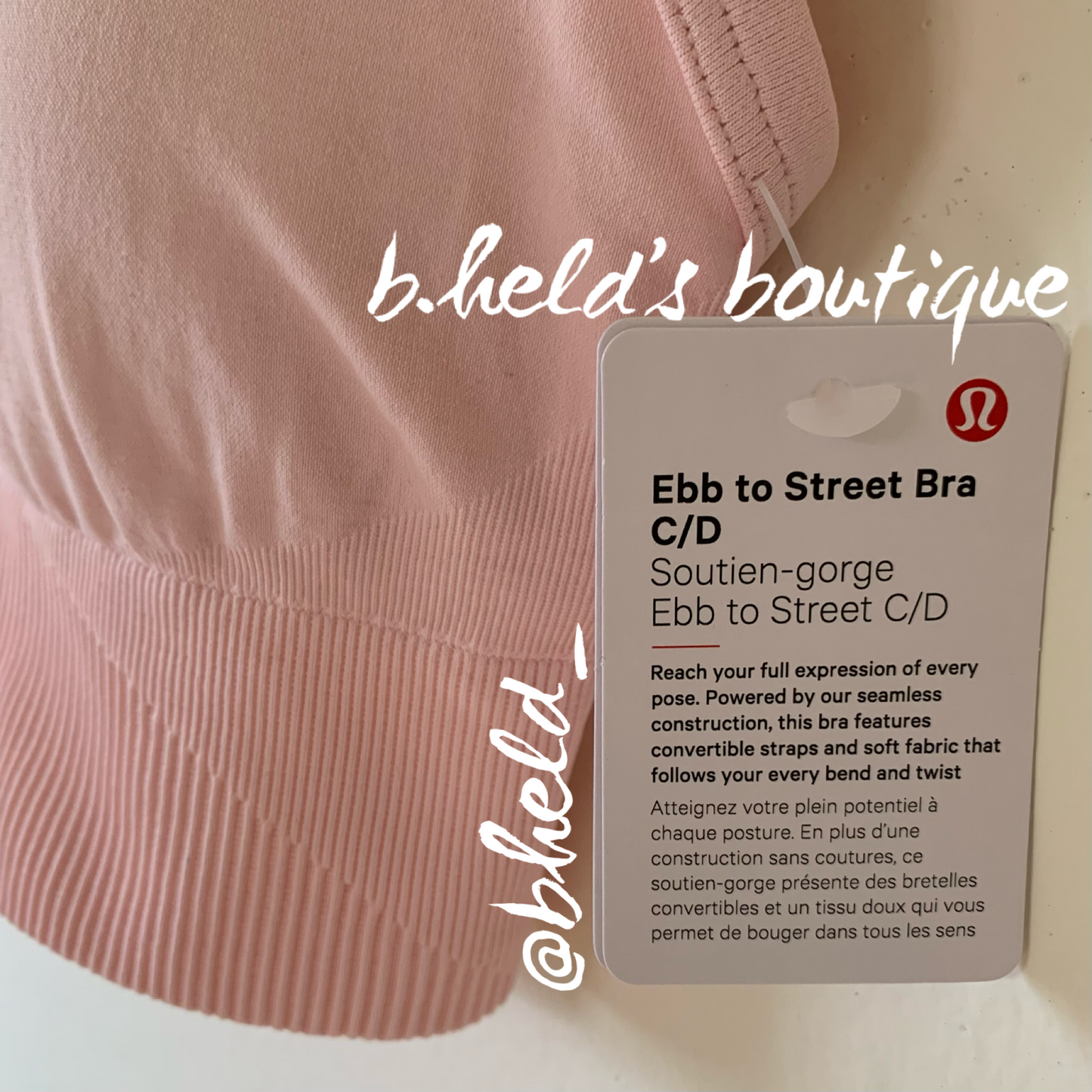 lululemon Ebb To Street Bra in Strawberry Milkshake, Size 4