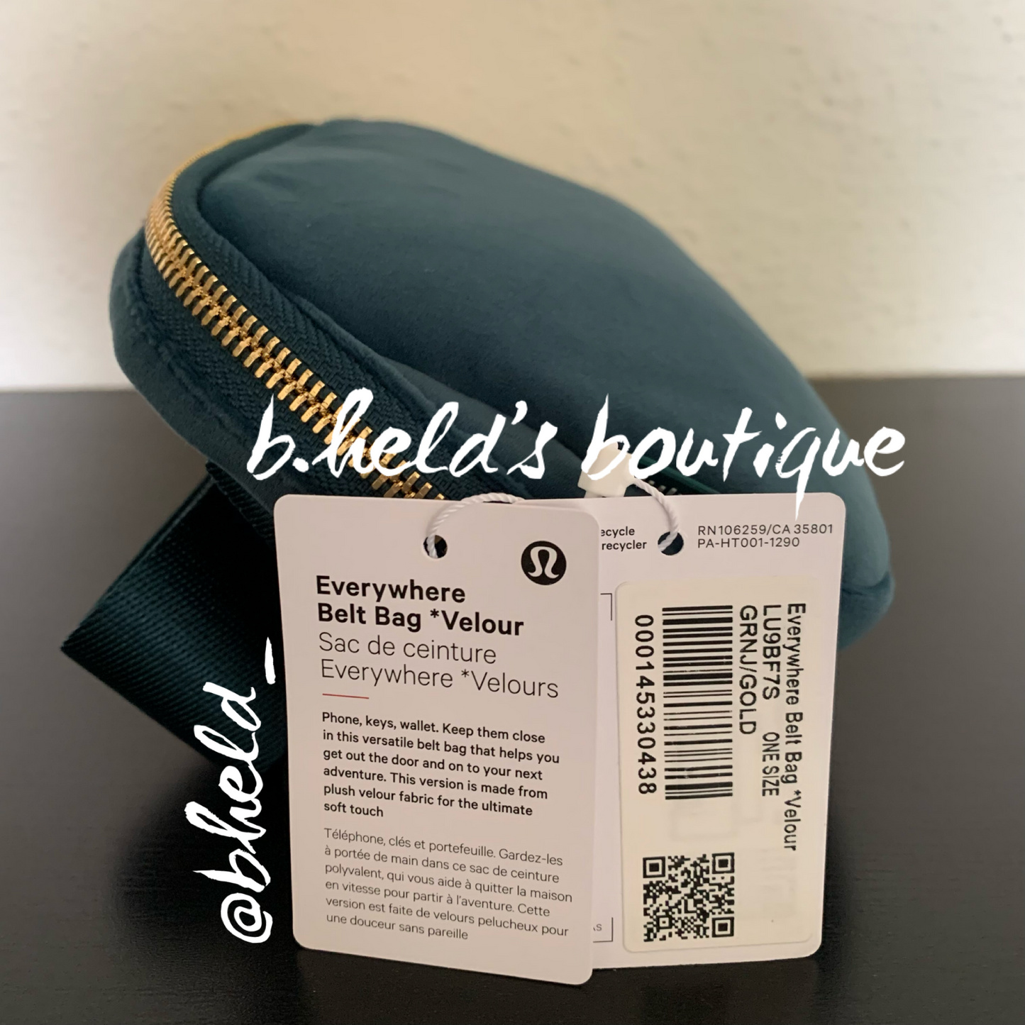 lululemon Everywhere Belt Bag *Velour (1 L)  in Green Jasper/Gold, One Size