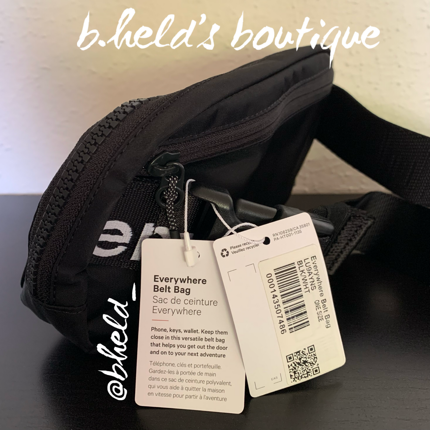 lululemon Everywhere Belt Bag *Wordmark (1 L) in Black/White, One Size