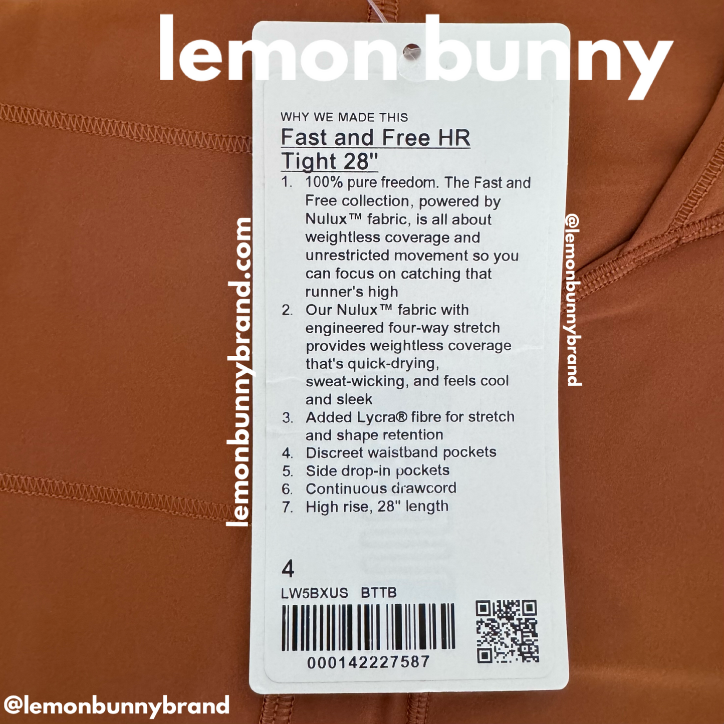 lululemon Fast and Free High-Rise Tight 28" in Butternut Brown, Size 4