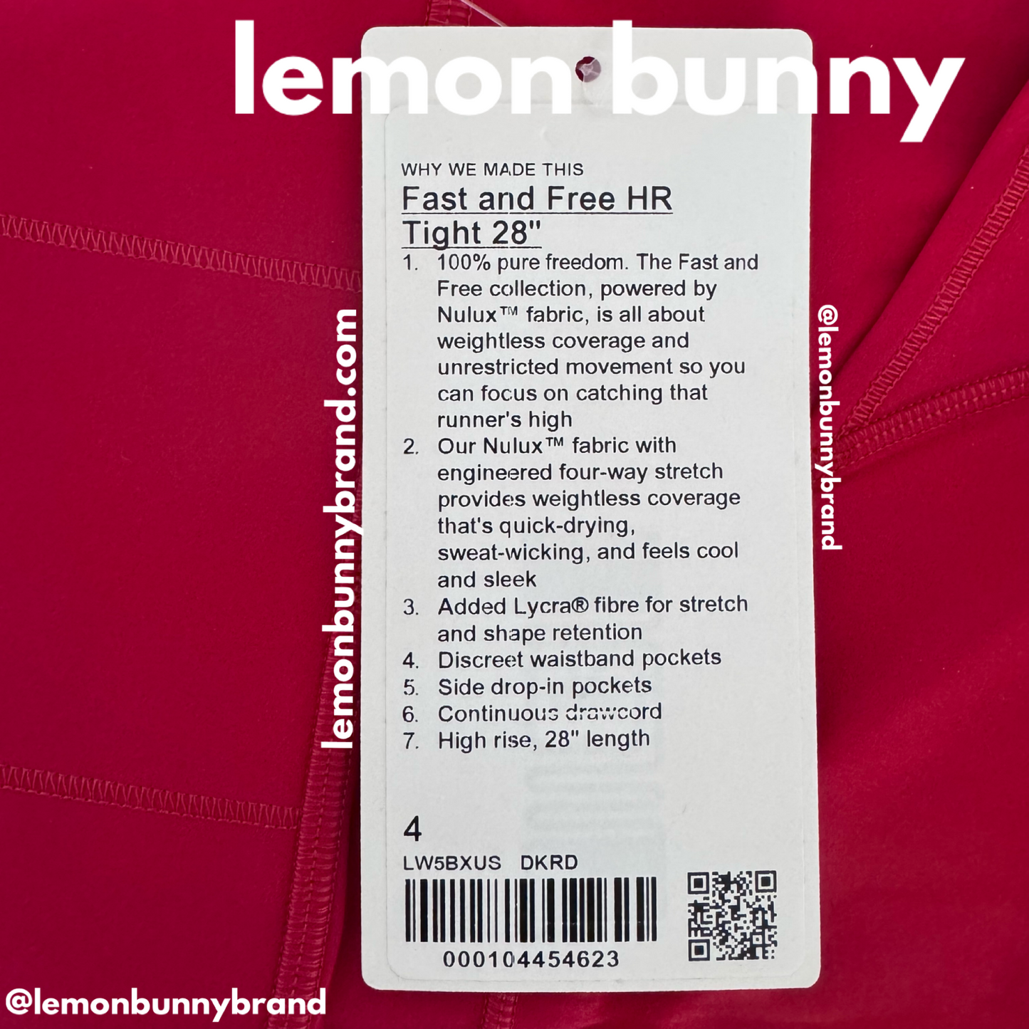 lululemon Fast and Free High-Rise Tight 28" in Dark Red, Size 4